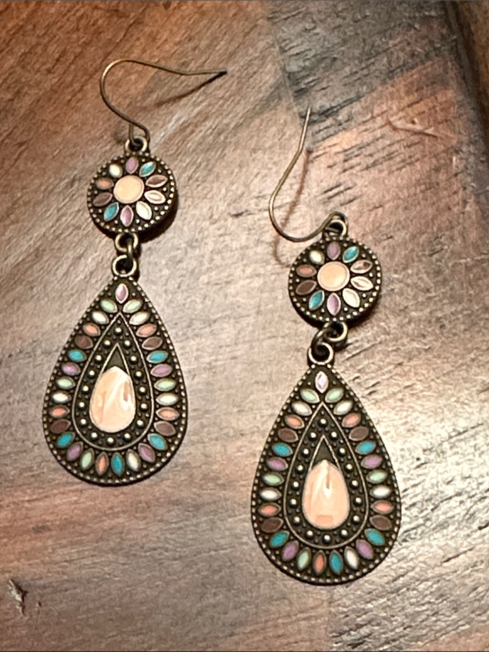 Bohemian Teardrop Dangle Earrings in Peach and Multicolor - Women Jewelry
